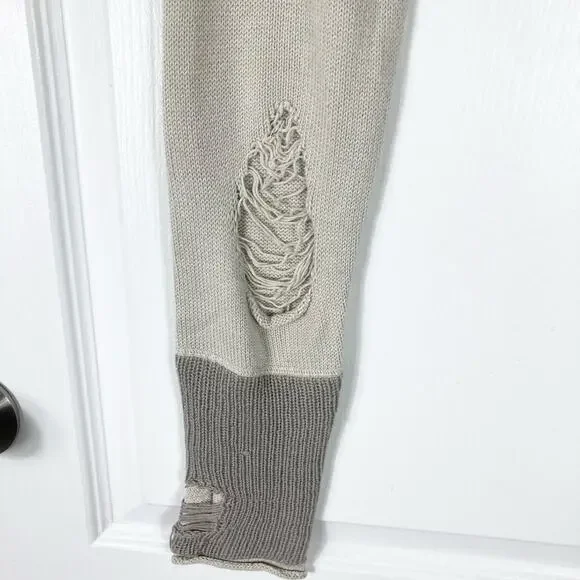 NWOT DARKER WAVS Sweater M Grey Colorblock Patchwork Distressed Oversized Crop